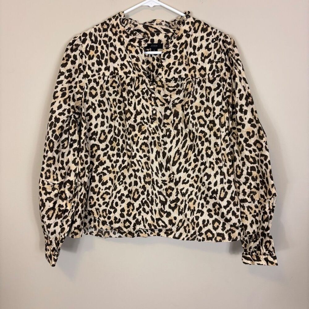 J. Crew Light Brown & Brown Leopard Print Long Sleeve Blouse Small